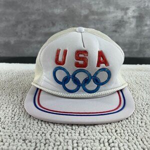 Vintage USA Olympics Mesh Snapback Trucker Rope Hat OSFA Puffy Print White